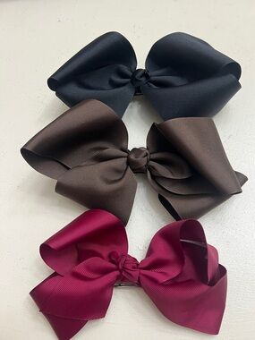 Kids Ribbon Hair Bows - Black, Brown & Berry Trio
